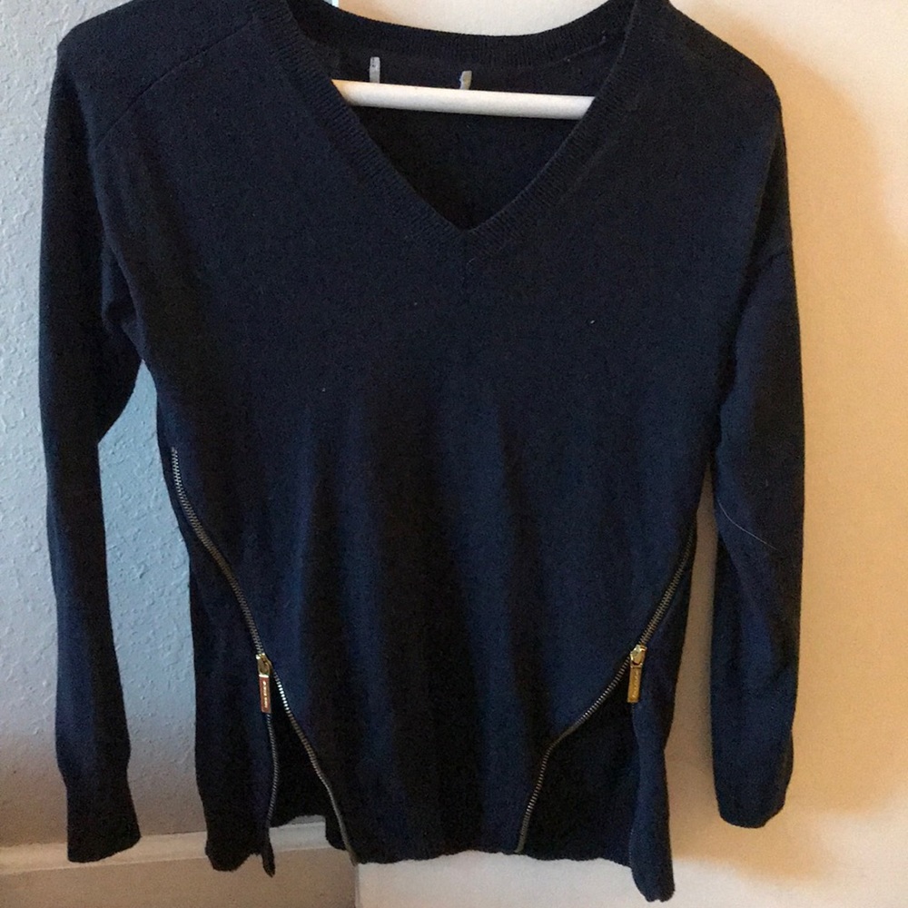 Navy MK gold side zip sweater